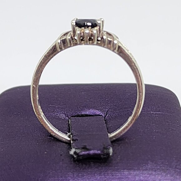 Vintage Oval Dark Bllue Solitaire Prong Set Sterling Silver Ring SZ 8 - Picture 8 of 9